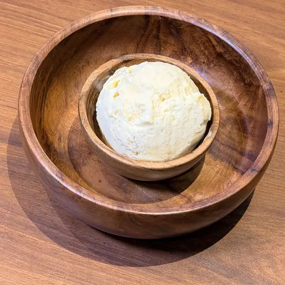 Jackfruit ice cream in a wooden bowl