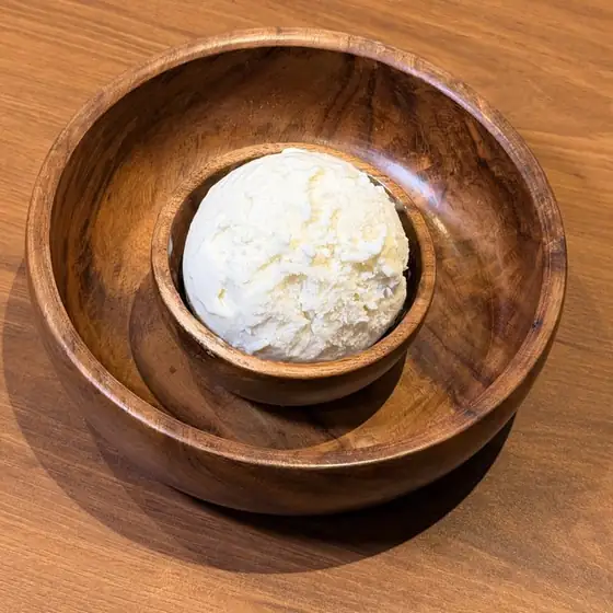 Sitaphal ice cream in a wooden bowl